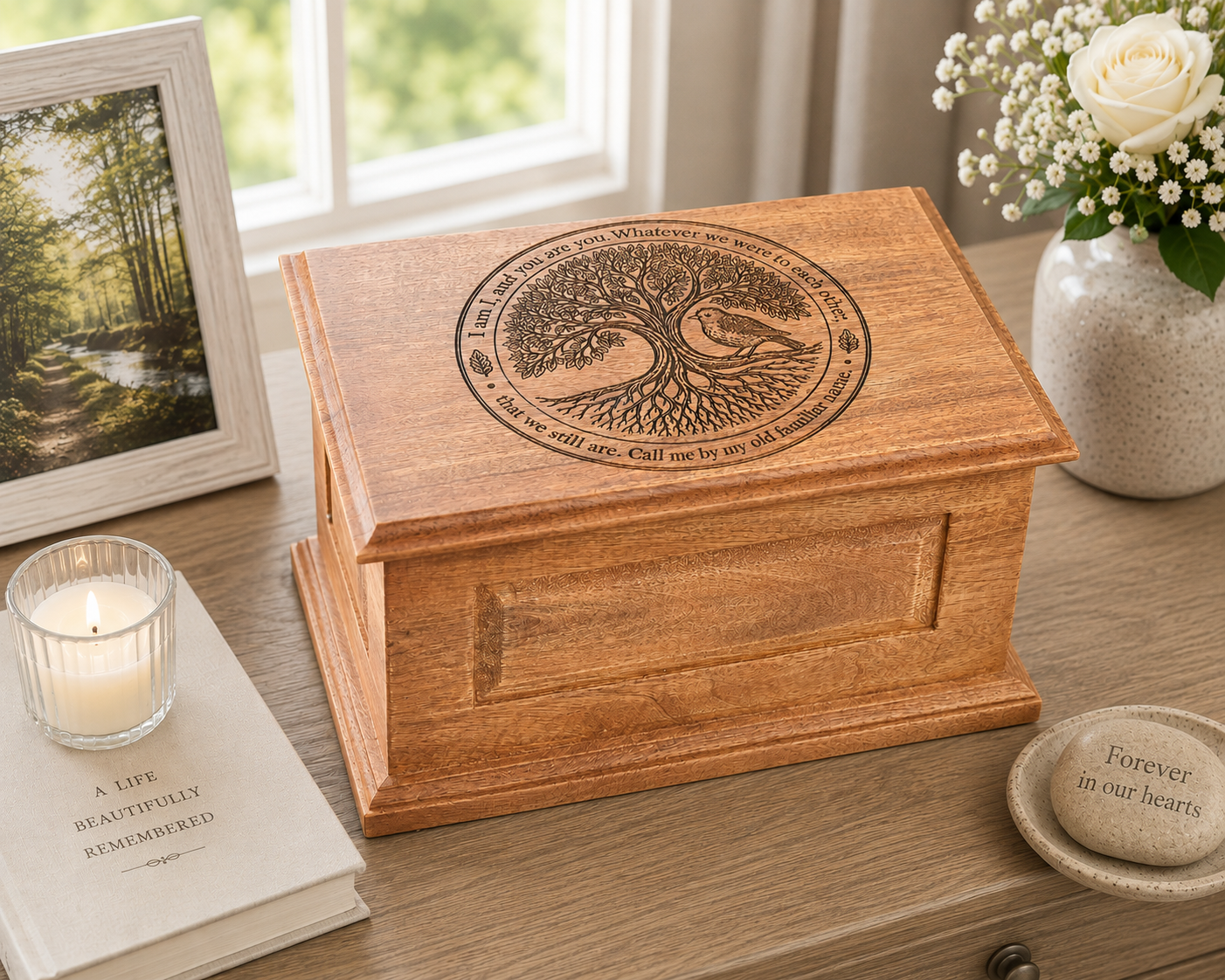 Adult Wood Tree and Robin Engraved Cremation Ashes Urn