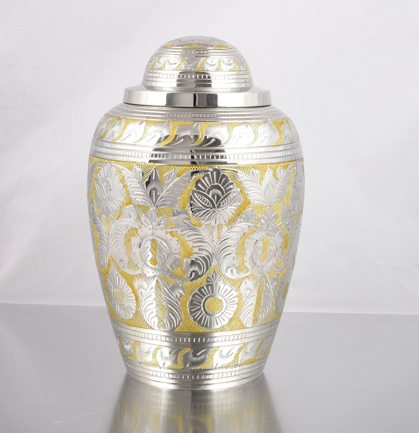 Golden and Silver Hand Engraved Adult Large Cremation Urn
