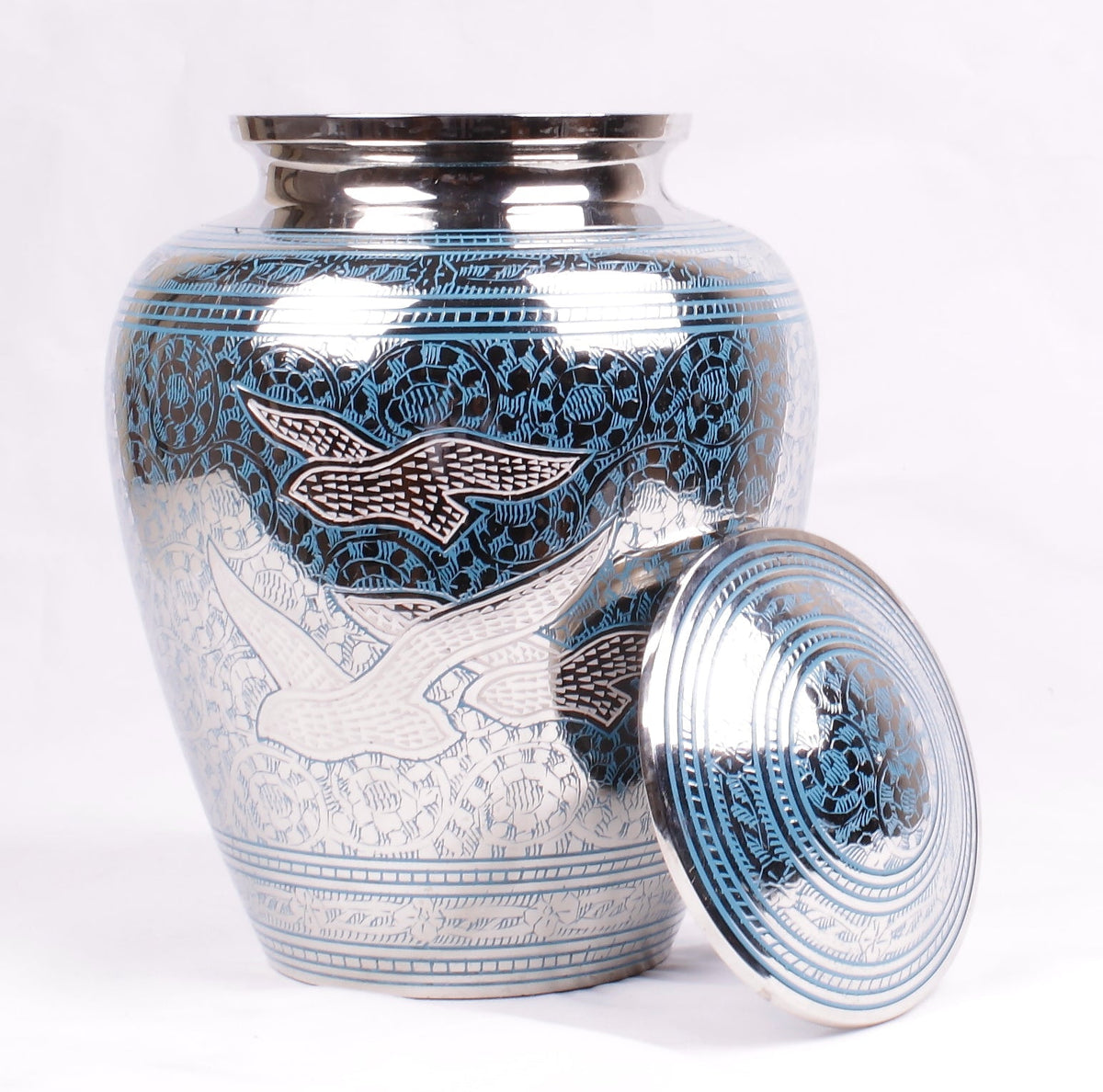 Extra Large Blue Flying Birds Cremation Urn