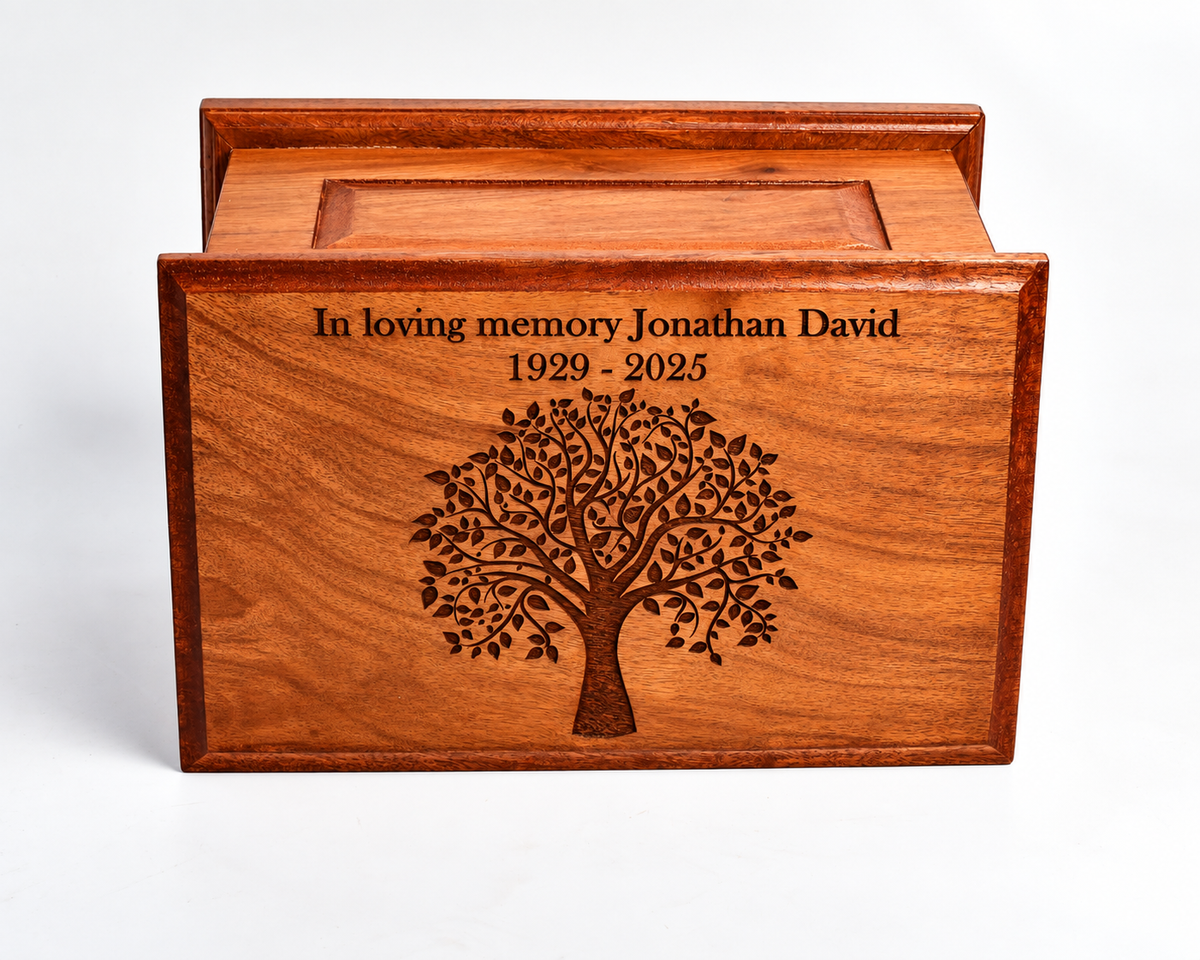 Large Solid Wood Casket Tree of Life with Birds Urn