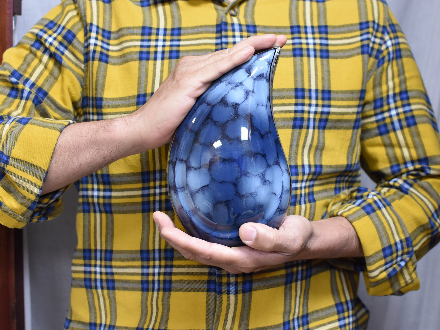 Small Blue Clouded Teardrop Urn