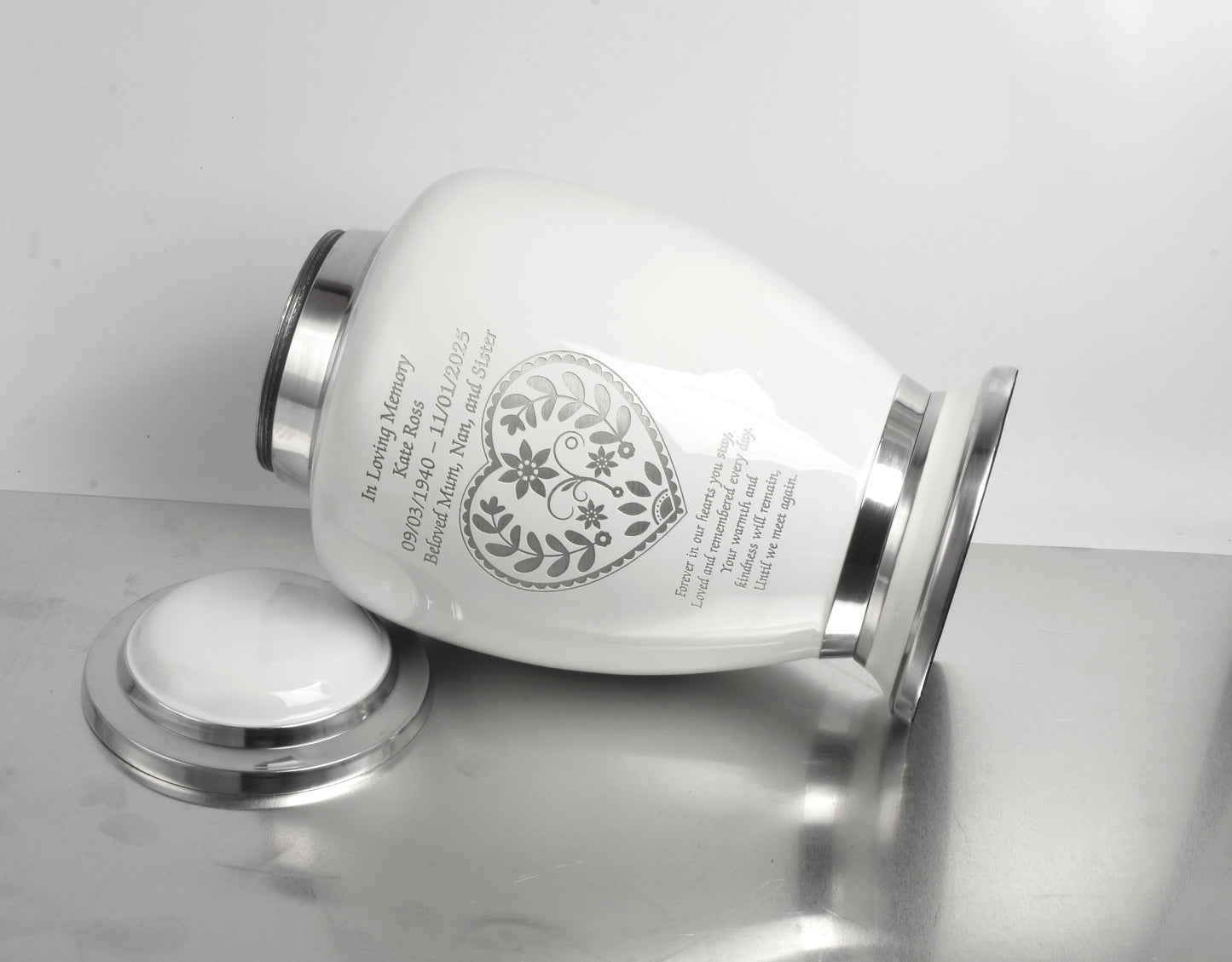 Adult Heart Flower Motif White Urn