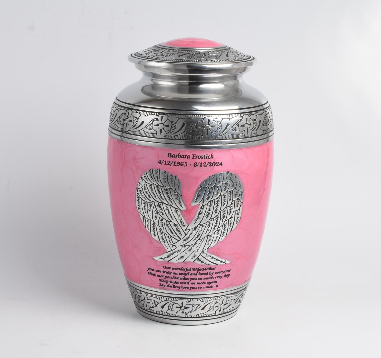 Angel Wings Pink And Silver Cremation Urn