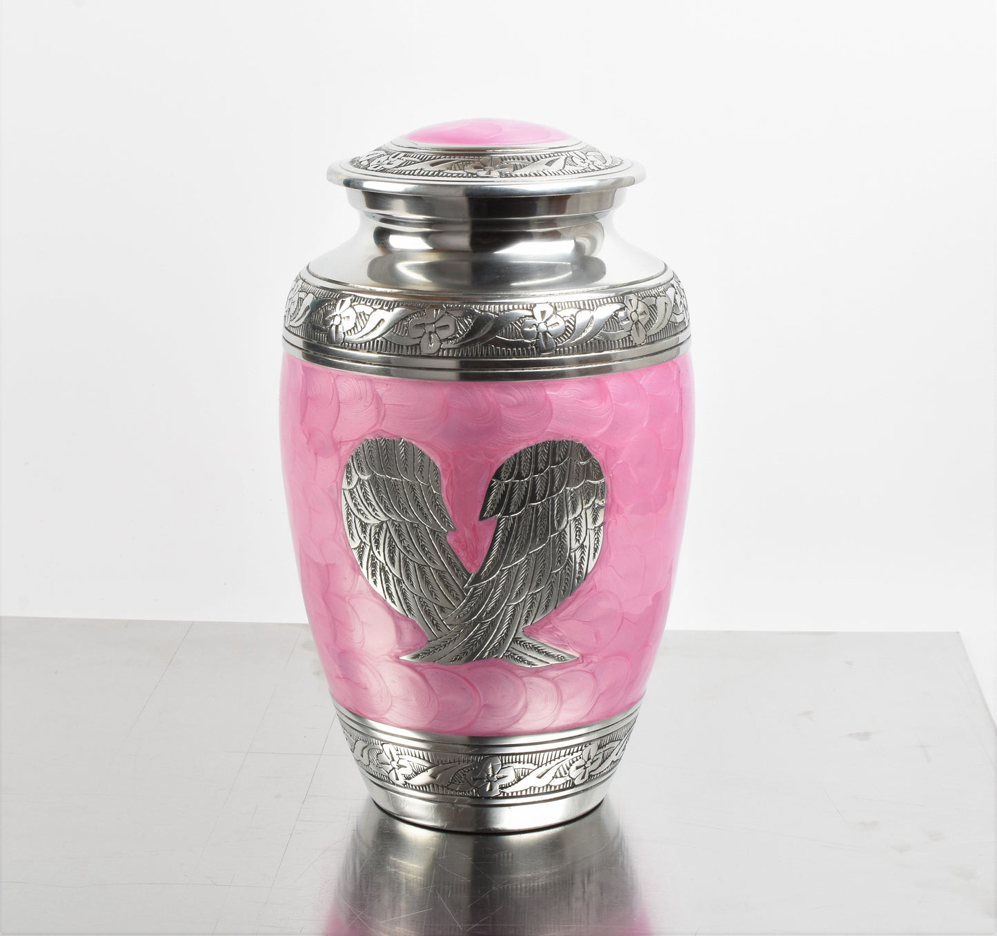 Angel Wings Pink And Silver Cremation Urn