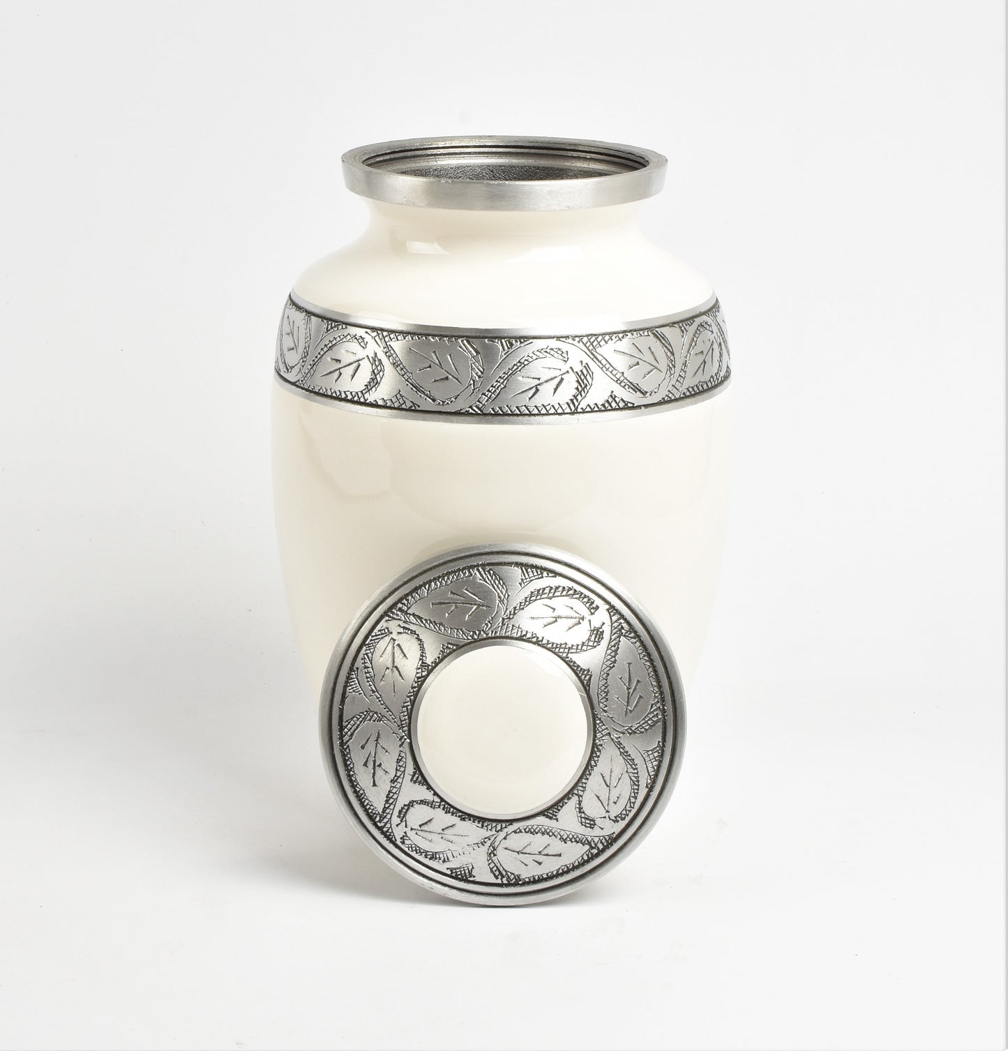 White With Silver Trim Medium and Small Urn