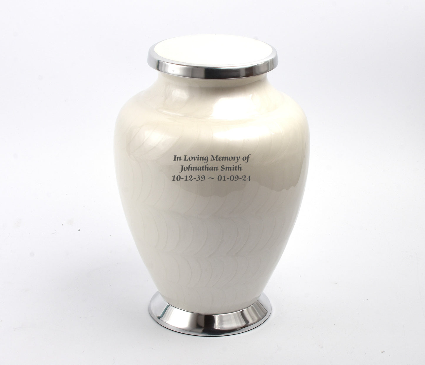 Pearl White with Silver Aria Adult Cremation Urn
