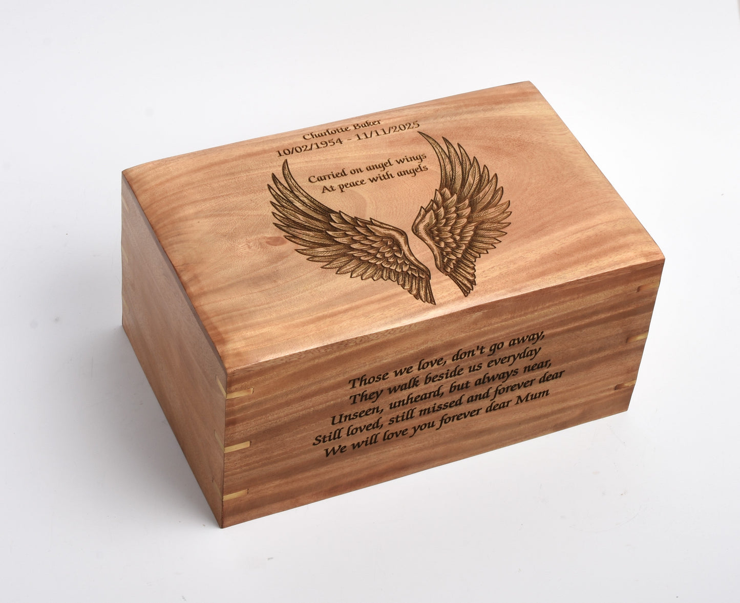 Solid Wood Casket Angel wings- Adult, Child, Companion urn