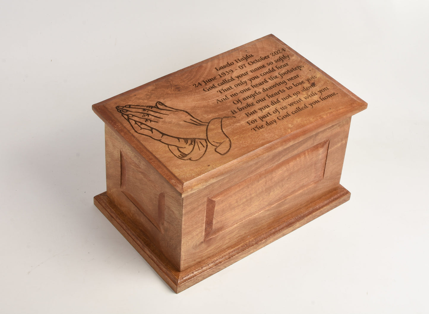 Large Solid Wood Casket Praying Hands