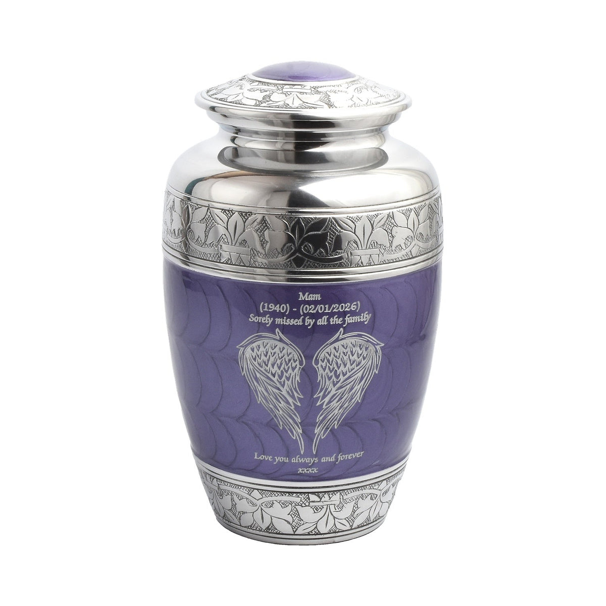 Angel Wings Purple And Silver Cremation Urn