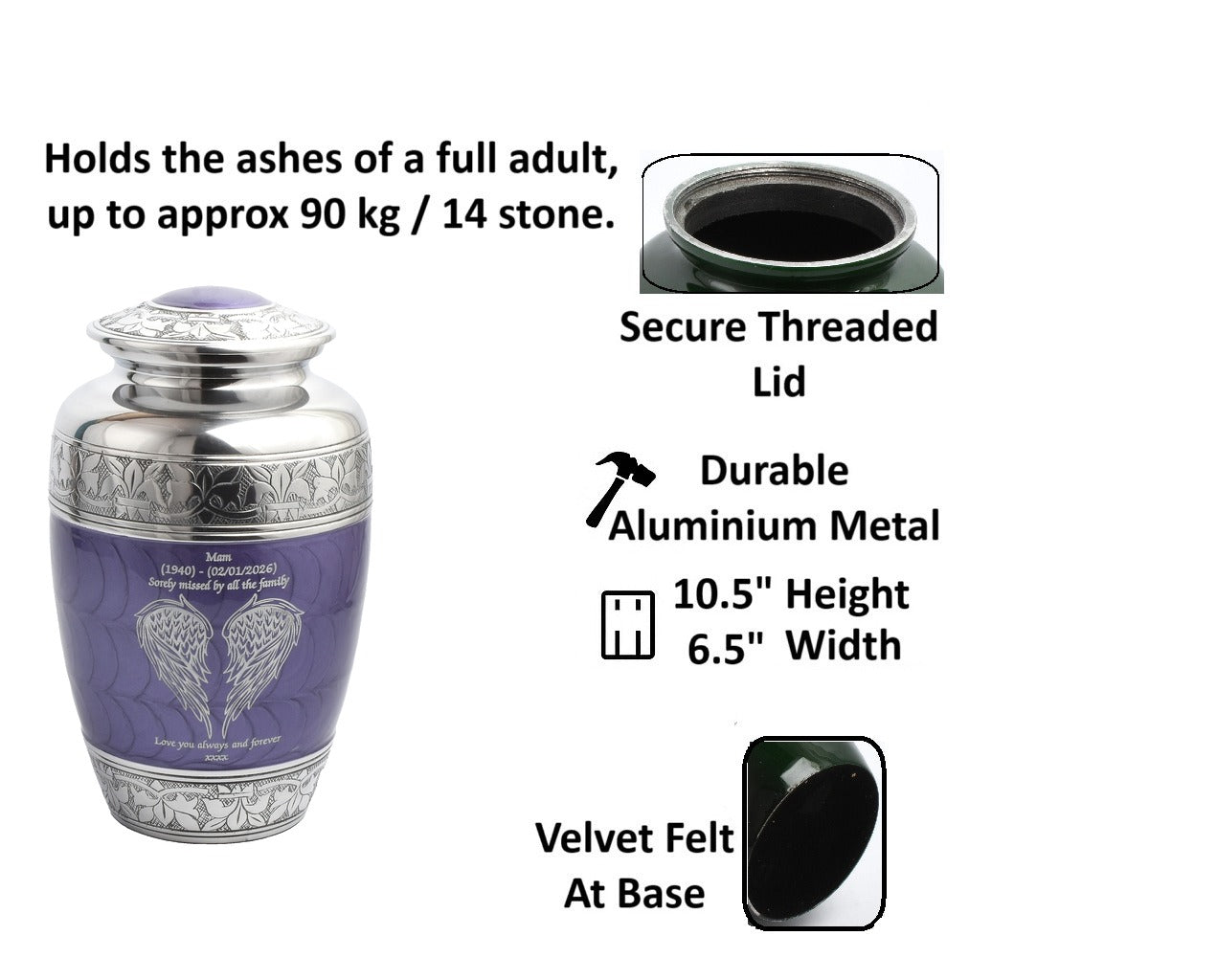 Angel Wings Purple And Silver Cremation Urn