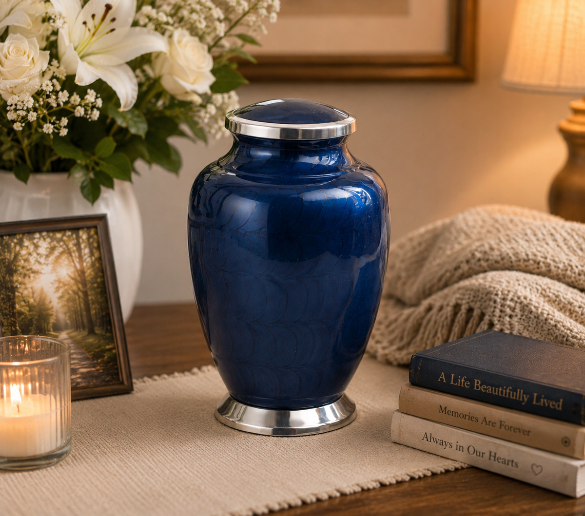 Blue with Silver Aria Adult Cremation Urn