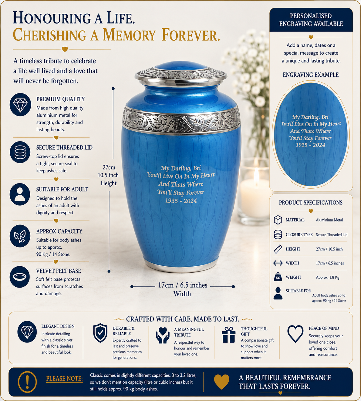 Adult Large Urn Classic Blue Urn