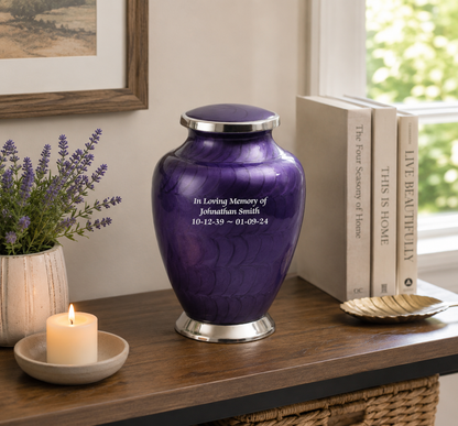 Purple with Silver Aria Adult Cremation Urn