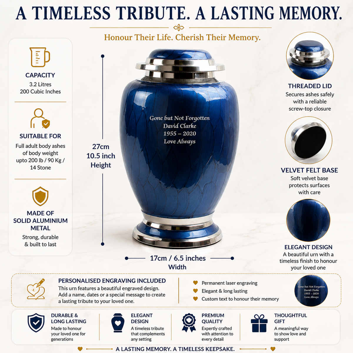 Blue and Silver Dove Shape Urn