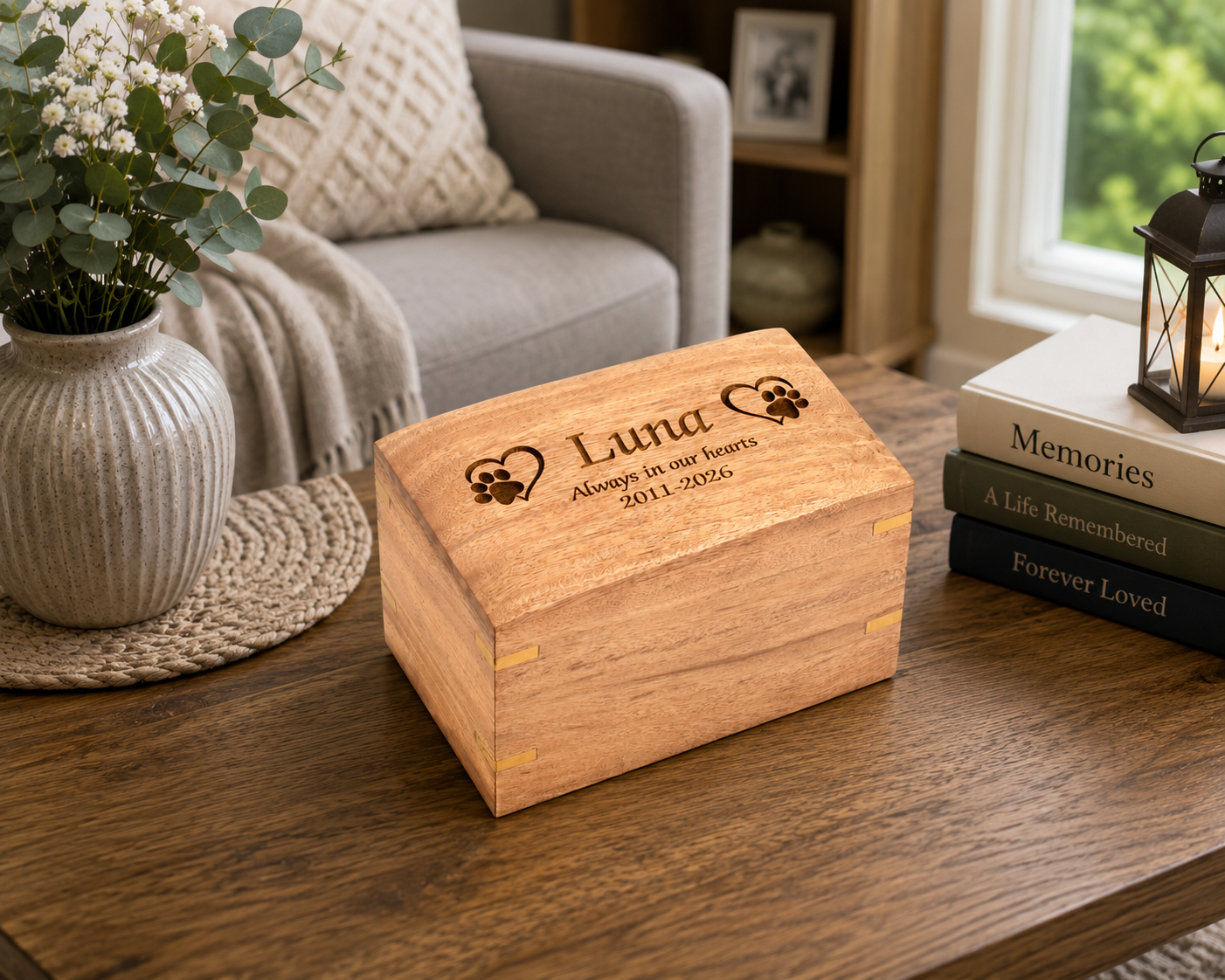 Personalised Wooden Pet Cremation Urn –Sizes M &  S