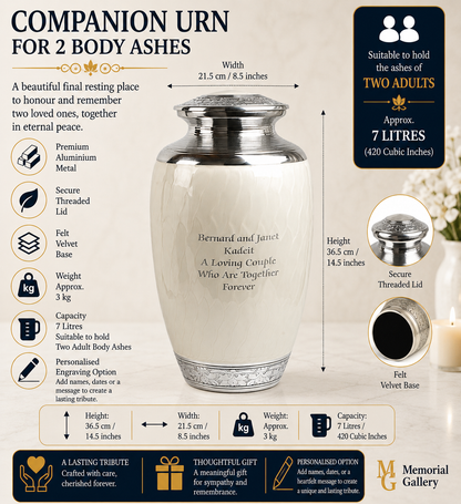 Pearl White Double Capacity Companion Urn  (425 Lb/190 Kg)