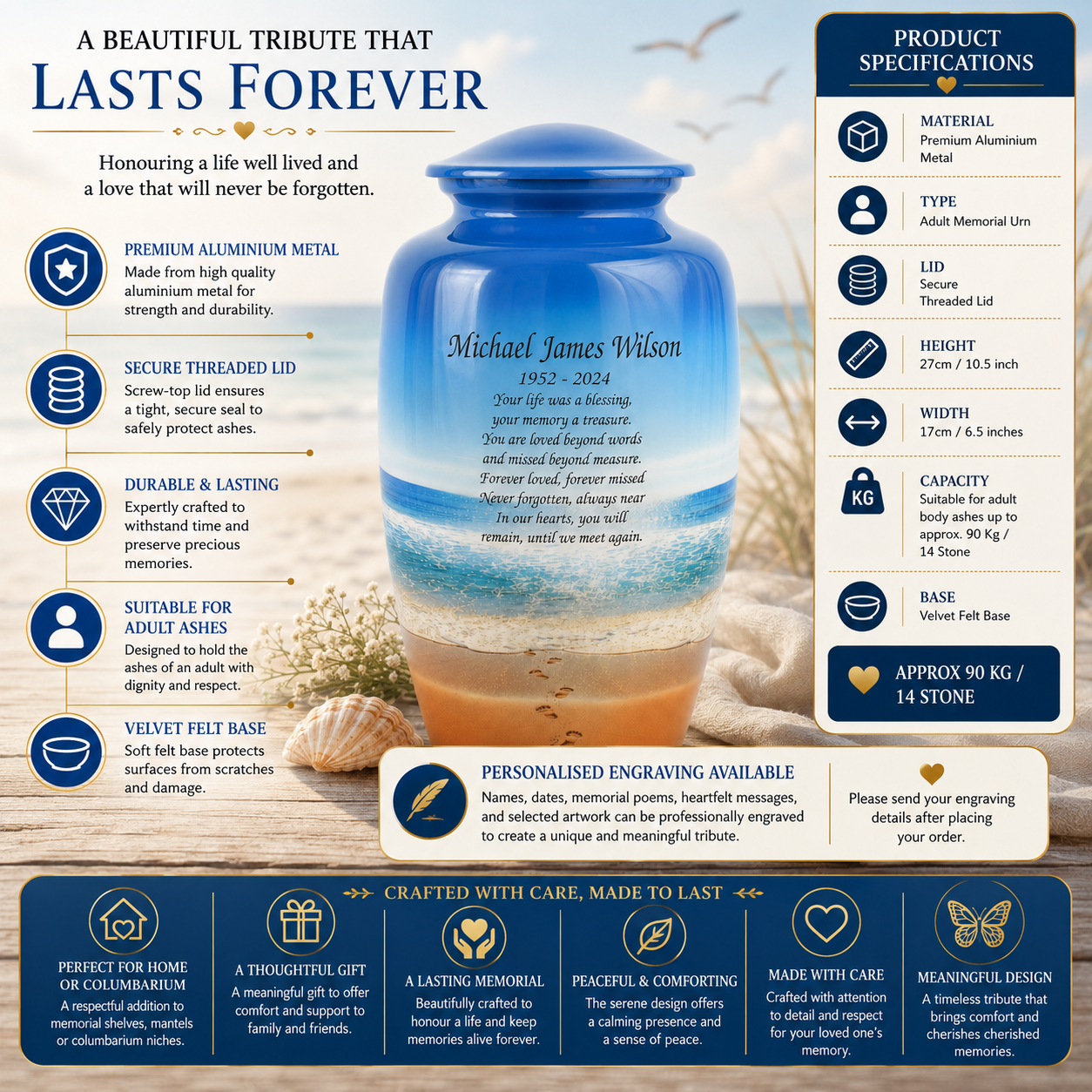 Beach Footprint Adult Cremation Urn