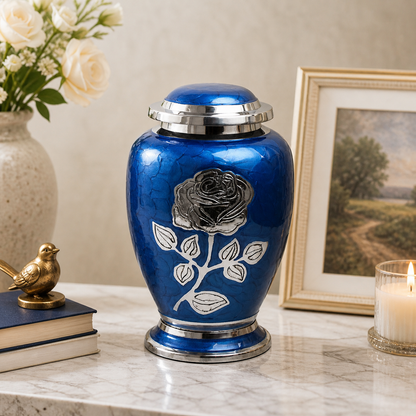 Blue Rose Flower Cremation Urn Dove Design