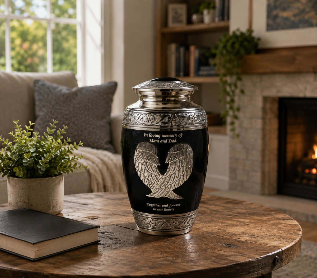 Angel Wings Black And Silver Cremation Urn