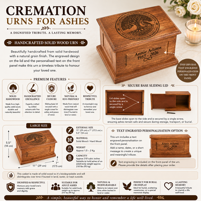 Adult Wood Tree and Robin Engraved  Cremation Ashes Urn