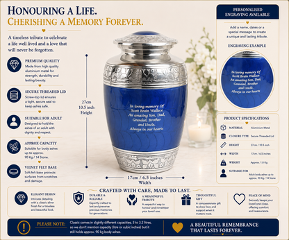 Classic Blue Aluminium Adult Cremation Urn