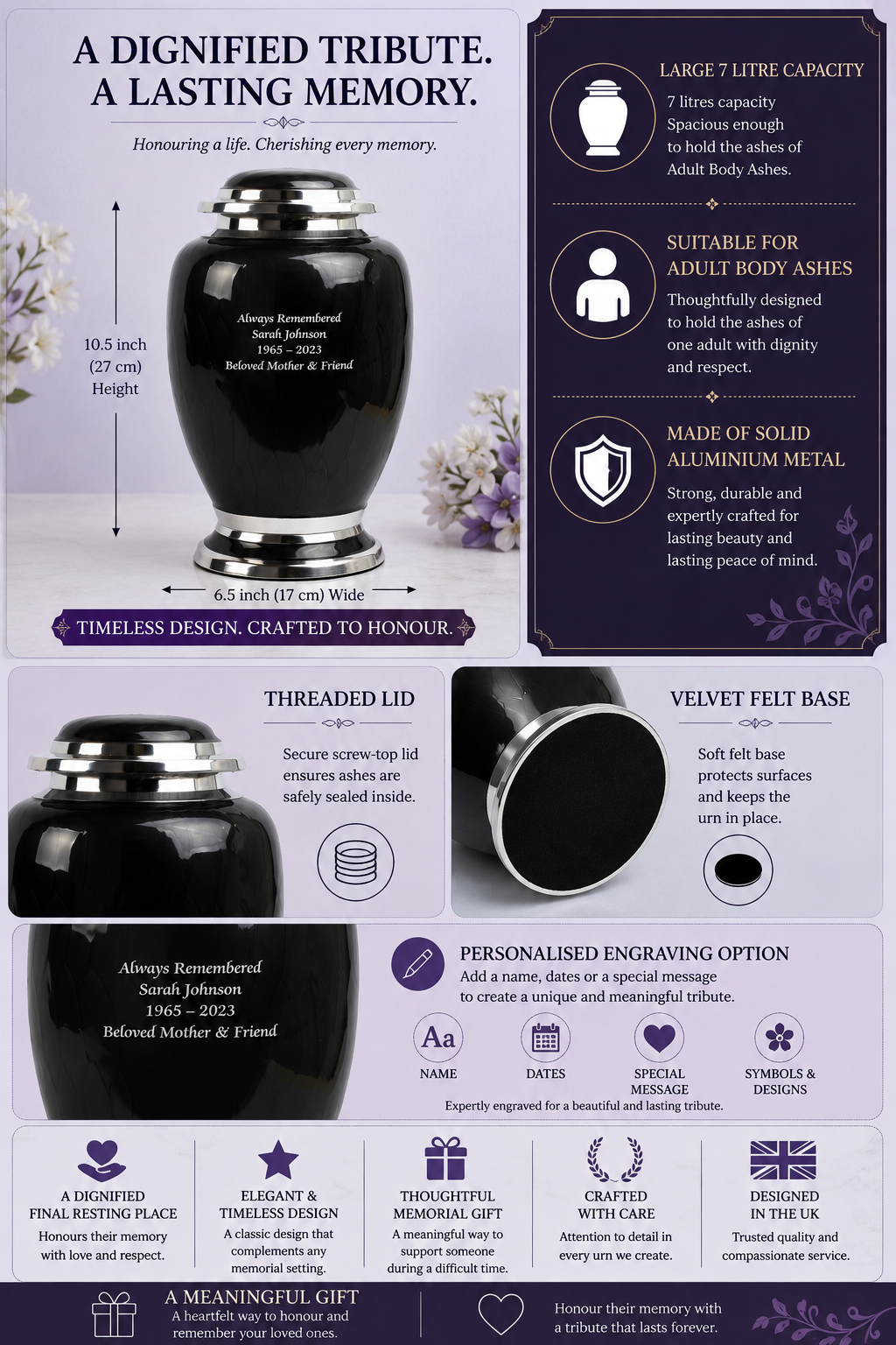 Black and Silver Dove Aluminium Urn