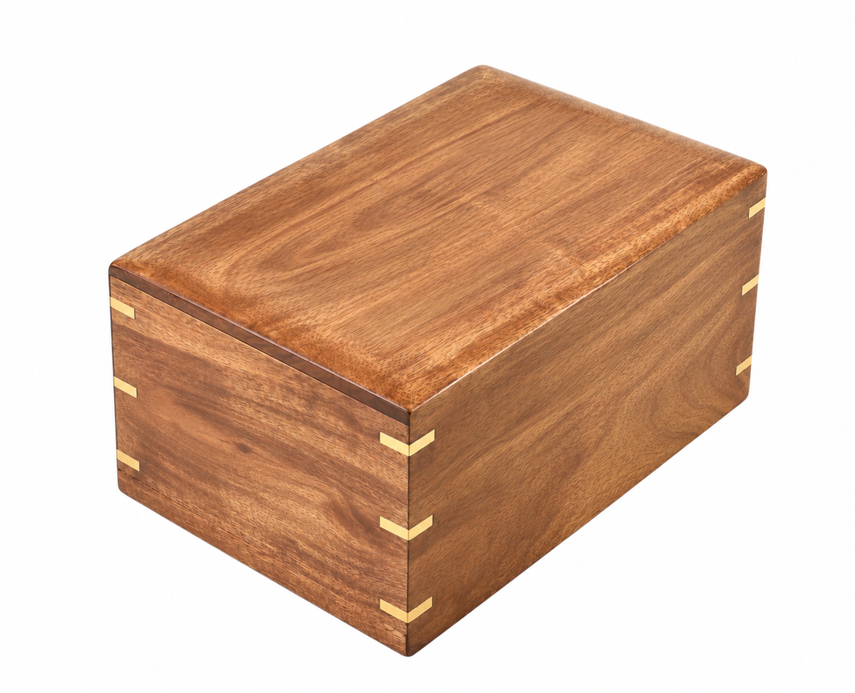 Large Solid Wood Casket With Decorative Corner Strips