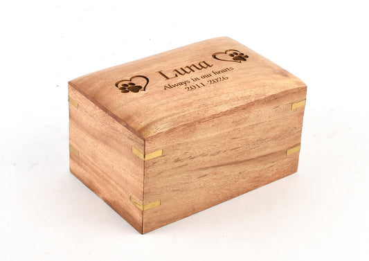 Personalised Wooden Pet Cremation Urn –Sizes M &  S