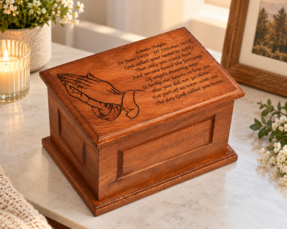 Large Solid Wood Casket Praying Hands