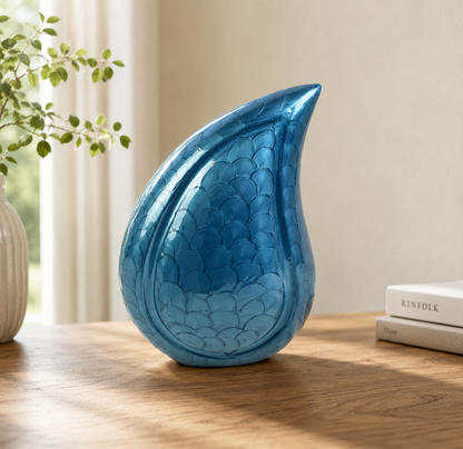 Blue Teardrop Cremation Urn