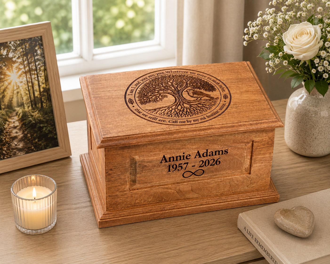 Adult Wood Tree and Robin Engraved  Cremation Ashes Urn