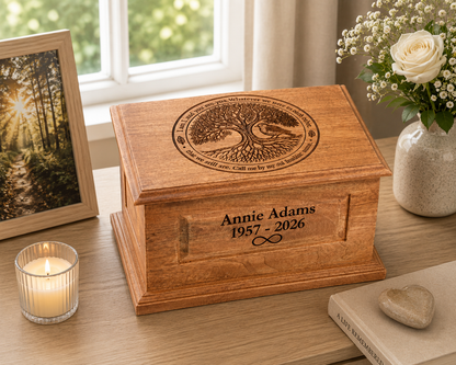 Adult Wood Tree and Robin Engraved  Cremation Ashes Urn