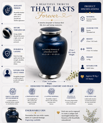 Blue with Silver Aria Adult Cremation Urn