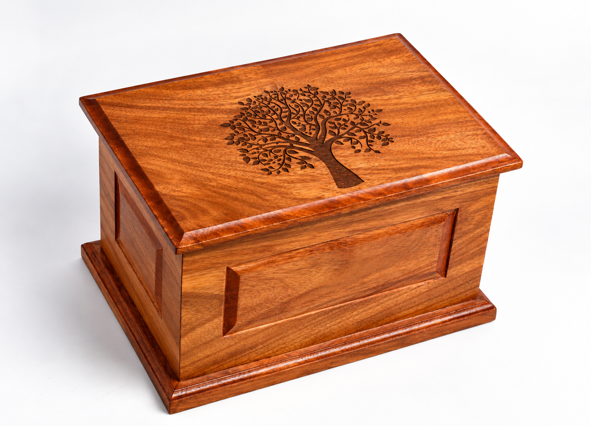 Large Solid Wood Casket Tree of Life with Birds Urn