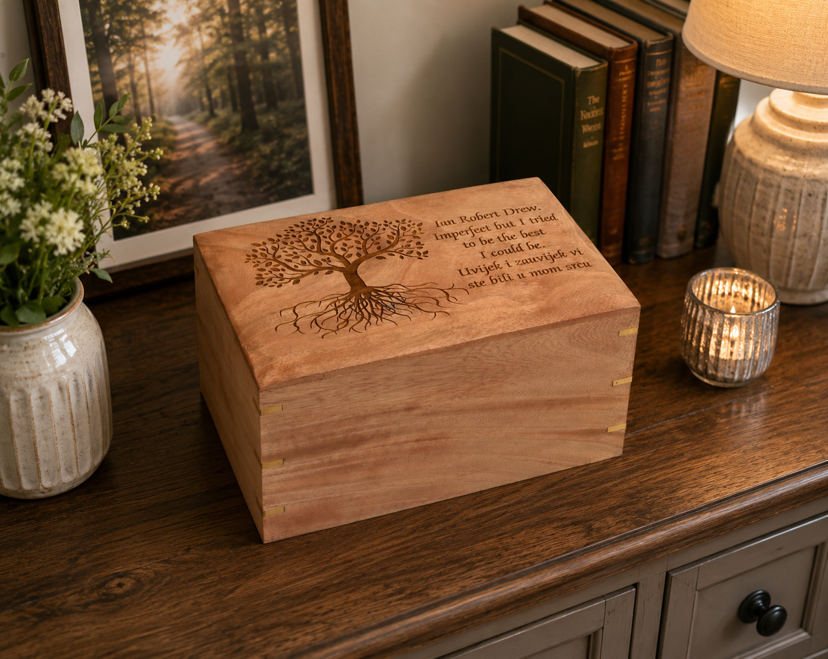 Large Solid Wood Cremation Ashes Casket Urn Tree Of Life