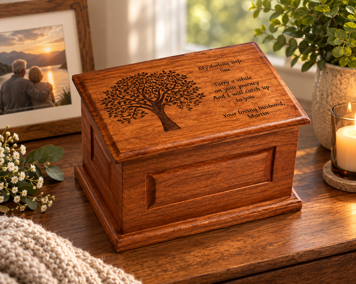 Large Solid Wood Casket Tree of Life with Birds Urn
