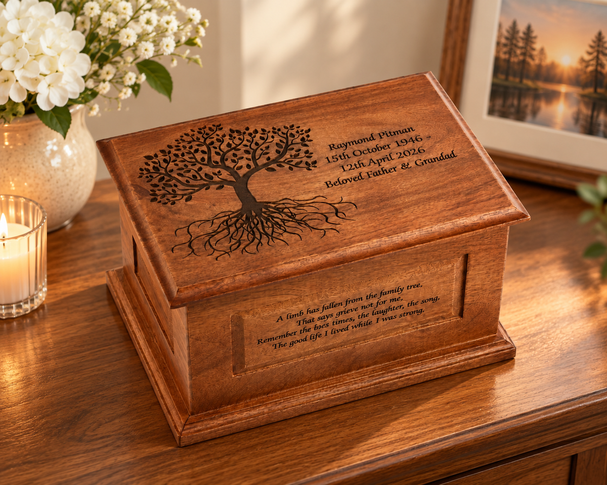 Large Solid Wood Casket Tree Of Life Urn