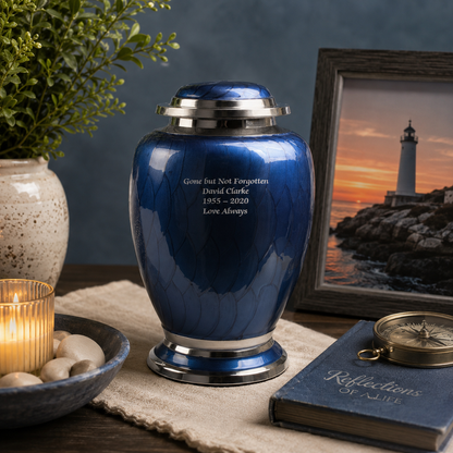 Blue and Silver Dove Shape Urn