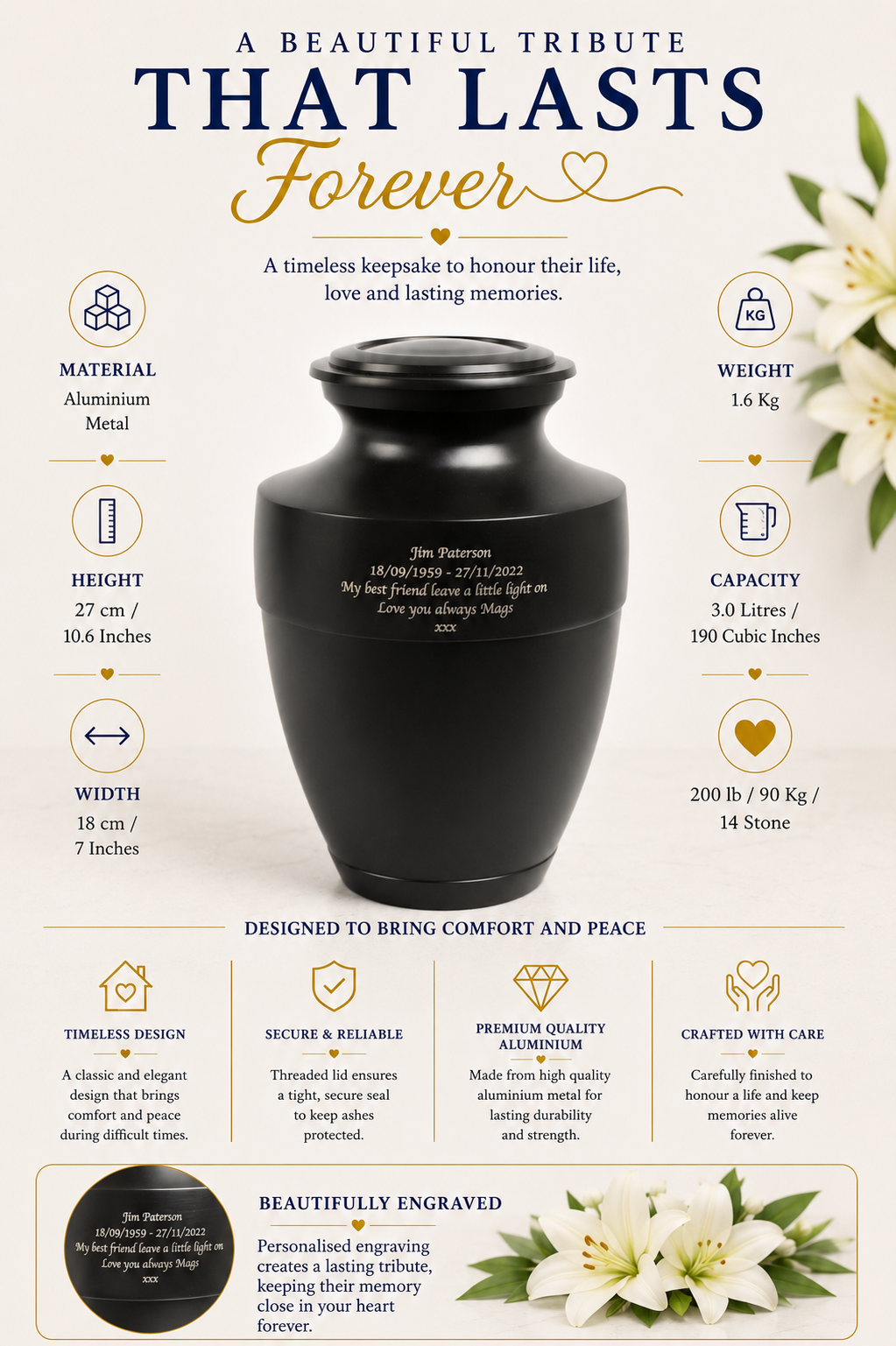 Large Elegant Black Testi Urn