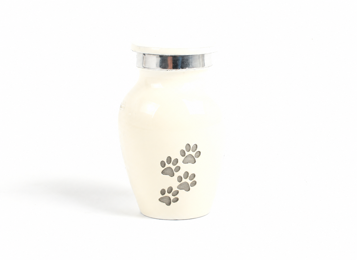 Mini White Paw Print Keepsake Cremation Urn