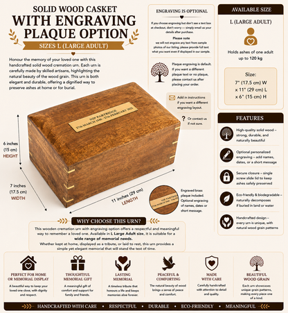 Large Solid Wood Casket With Decorative Corner Strips