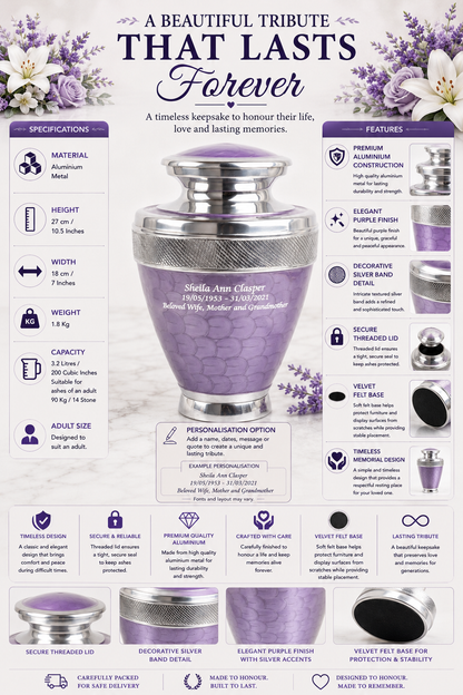 Purple Milano Aluminium Cremation Urn