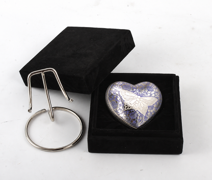 Blue Heart Shape Small Keepsake Urn with Butterfly Design