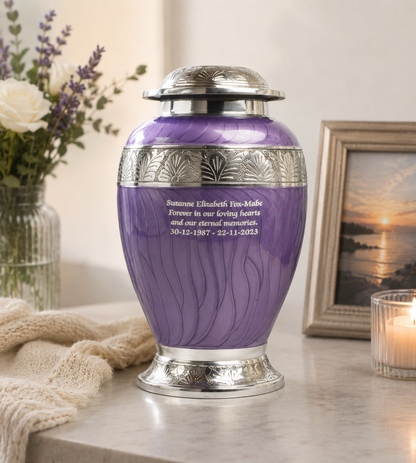 Purple & Silver Aluminium Dove Cremation Urn