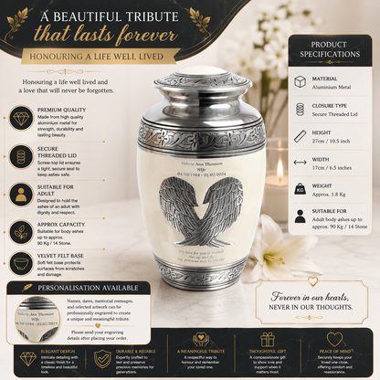 White And Silver Angel Wings Adult Cremation Urn