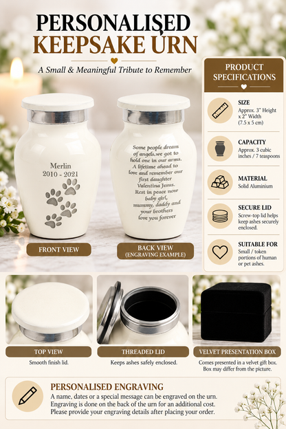 Mini White Paw Print Keepsake Cremation Urn