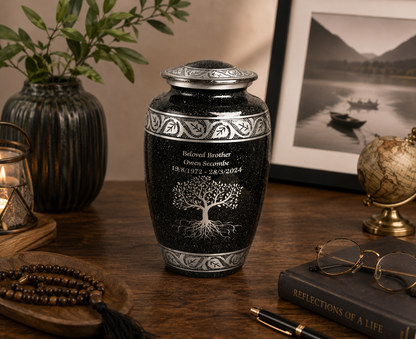 Tree Of Life Grey And Silver Aluminium Cremation Urn