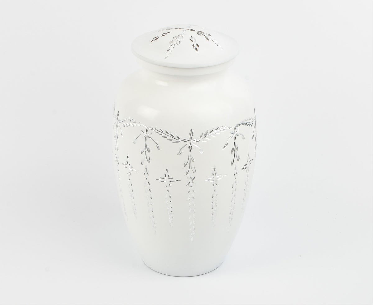 White Diamond/ Diamante Aluminium Cremation Urn- Hand Made