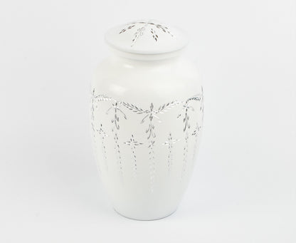 White Diamond/ Diamante Aluminium Cremation Urn- Hand Made