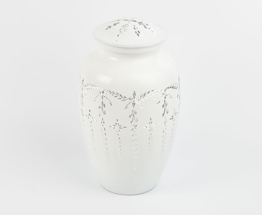 White Diamond/ Diamante Aluminium Cremation Urn- Hand Made